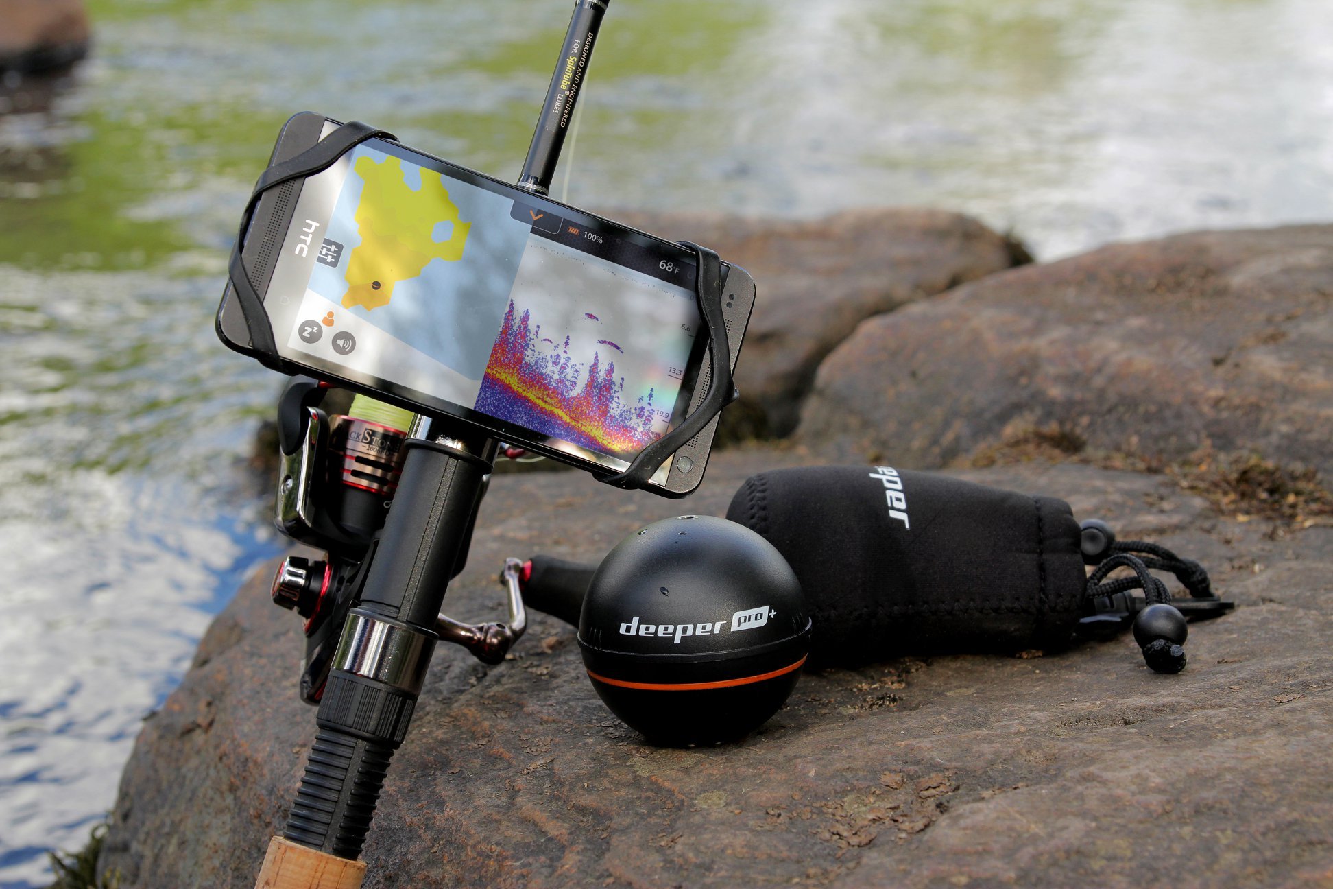 Deeper Pro+ Castable Fish Finder Sonar Bundle with Dry Bag and Phone Case