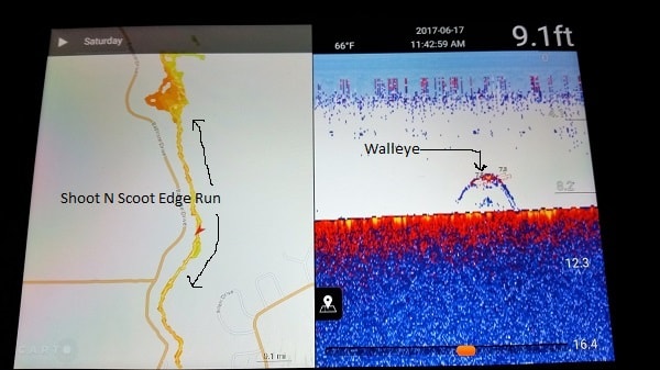 Mapping and Marking of fish, here in my history, with Deeper operating in daylight mode you can see my shoot n scoot run and this Walleye I caught below. One of a bunch of fish from this particular day, see this fish below.